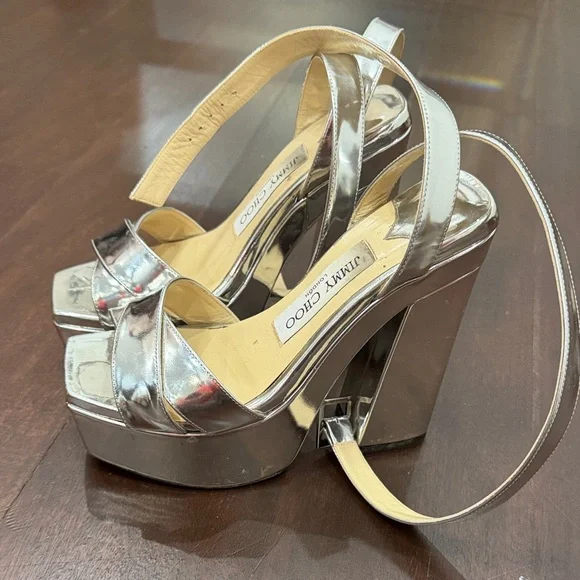 Jimmy Choo Metallic Silver Platform Sandals - Picture 3 of 3